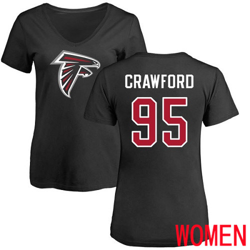Atlanta Falcons Black Women Jack Crawford Name And Number Logo NFL Football #95 T Shirt